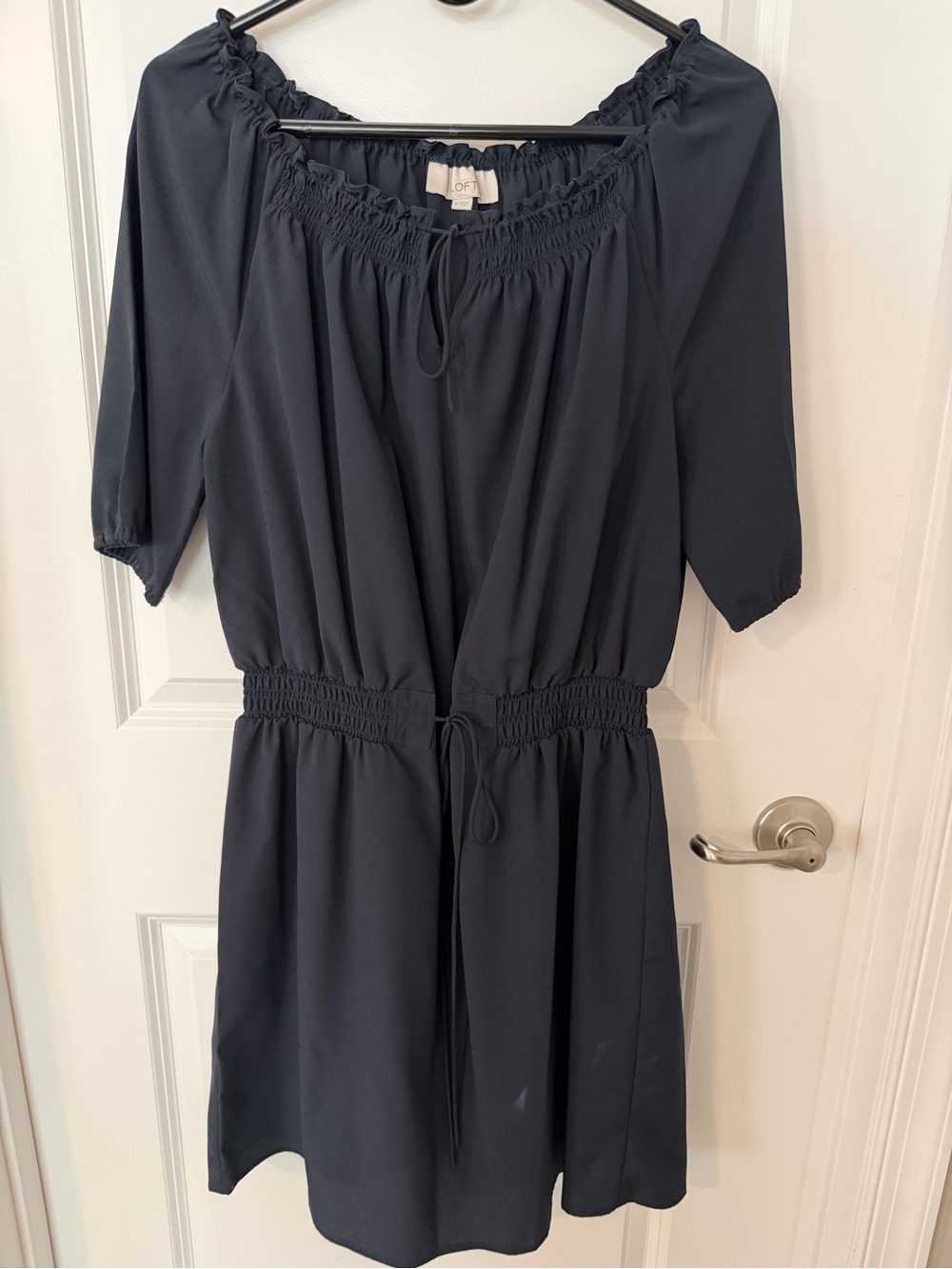LOFT Navy Smocked Waist Peasant Dress